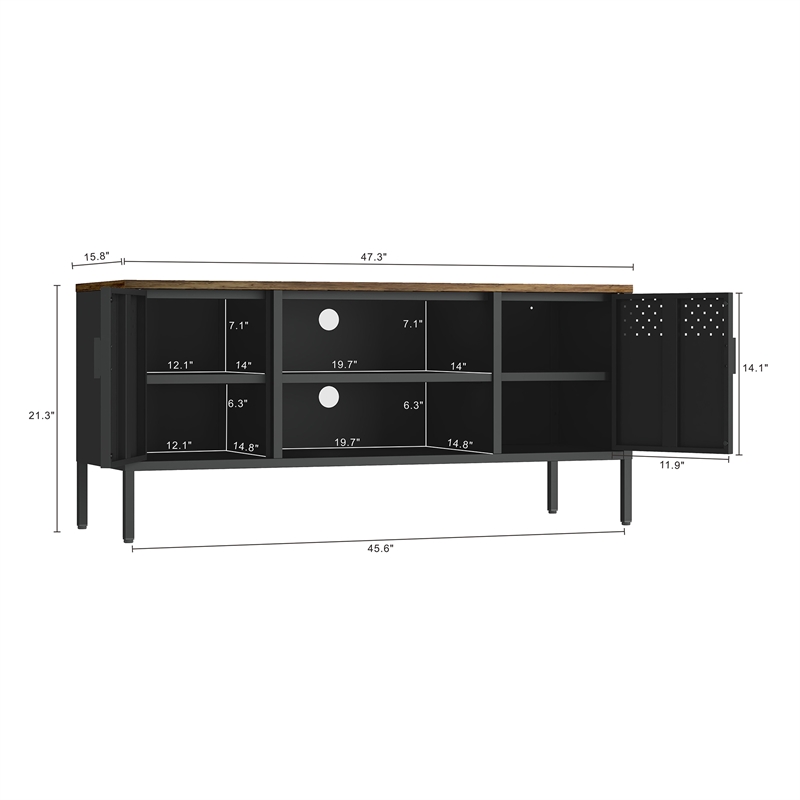 Landen Modern 47 TV Stand with 6 Fixed Shelves in Black