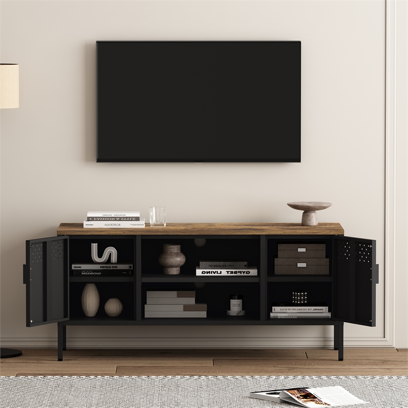 Landen Modern 47 TV Stand with 6 Fixed Shelves in Black