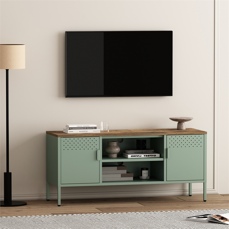 Landen Modern 47 TV Stand with 6 Fixed Shelves in Green