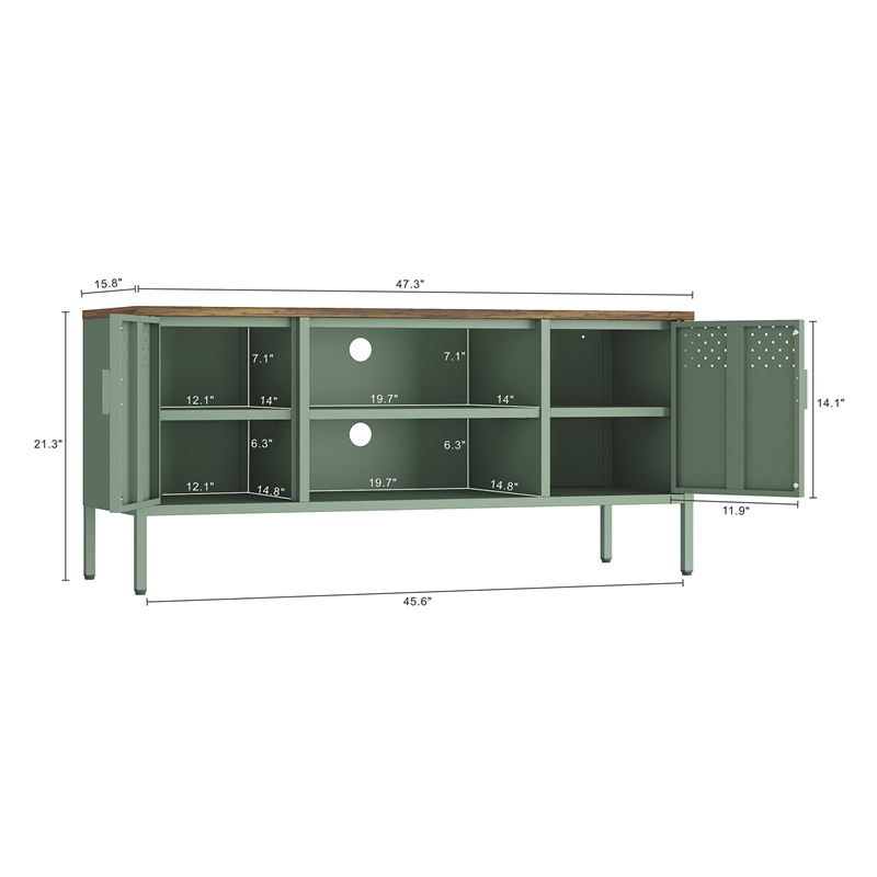 Landen Modern 47 TV Stand with 6 Fixed Shelves in Green