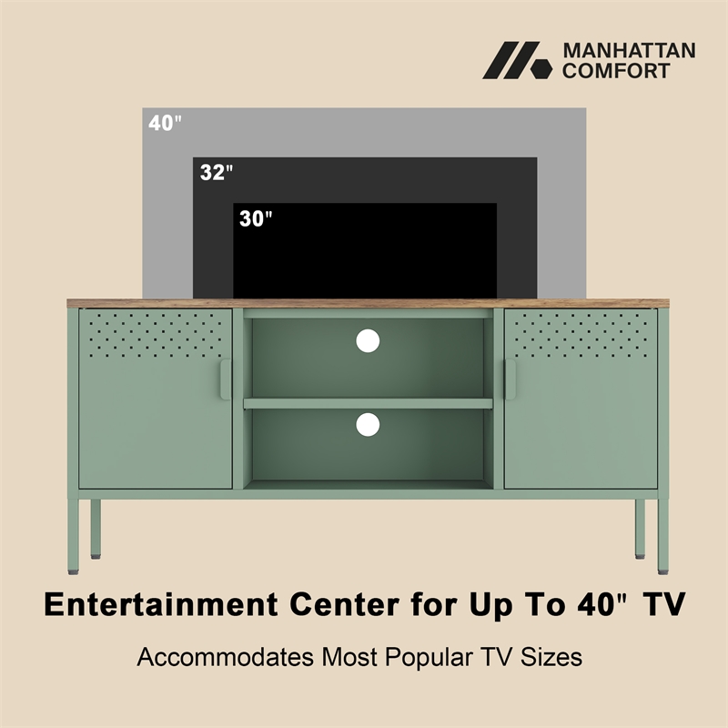 Landen Modern 47 TV Stand with 6 Fixed Shelves in Green