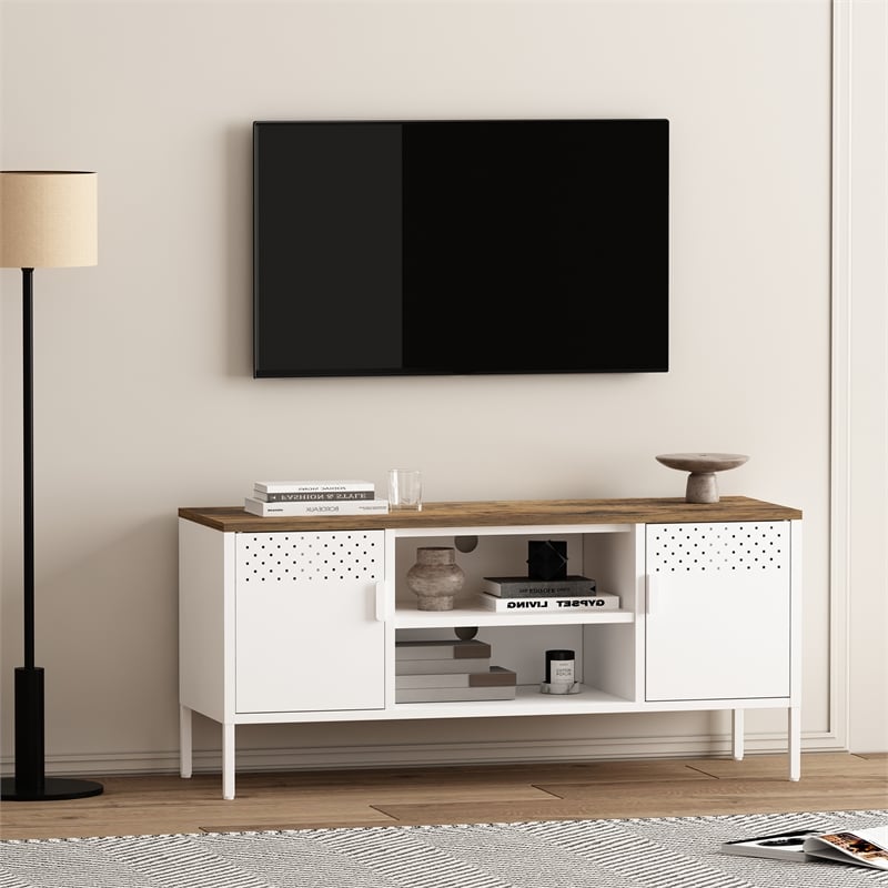 Landen Modern 47 TV Stand with 6 Fixed Shelves in White