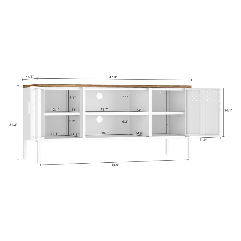 Landen Modern 47 TV Stand with 6 Fixed Shelves in White