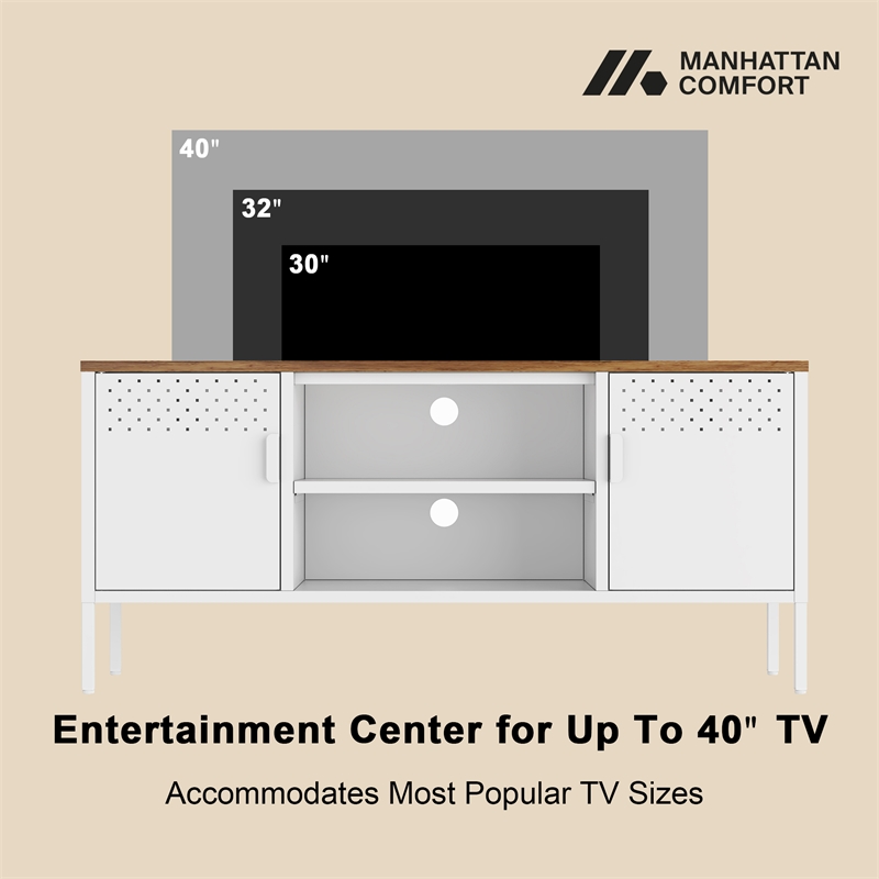 Landen Modern 47 TV Stand with 6 Fixed Shelves in White