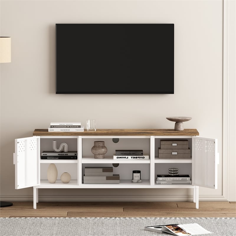 Landen Modern 47 TV Stand with 6 Fixed Shelves in White