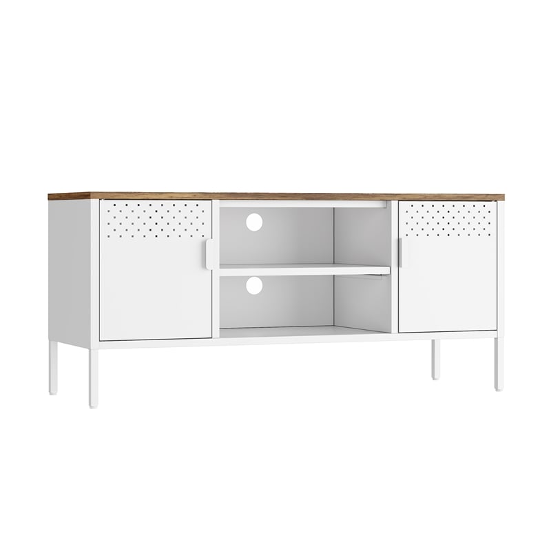 Landen Modern 47 TV Stand with 6 Fixed Shelves in White
