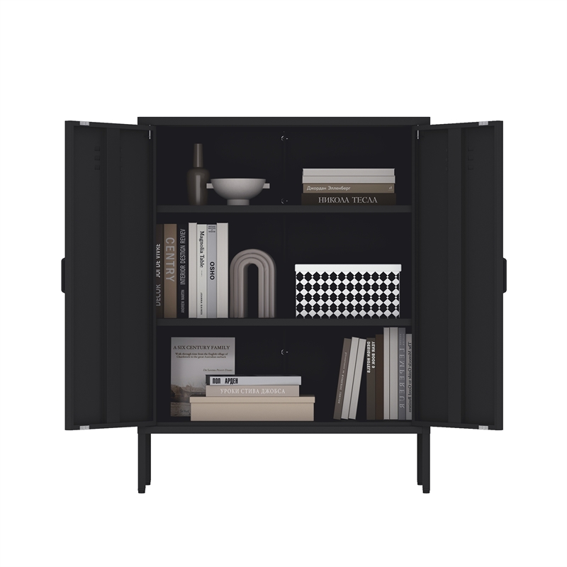 2-Piece Naomi Accent & Storage Cabinets with 8 Adjustable Shelves in Black