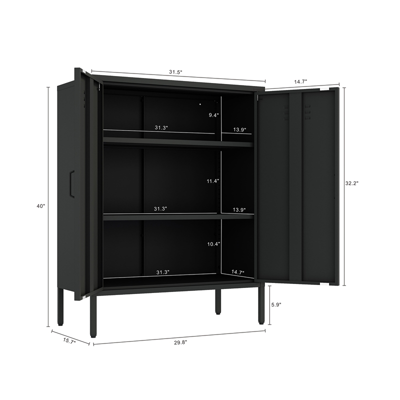2-Piece Naomi Accent & Storage Cabinets with 8 Adjustable Shelves in Black