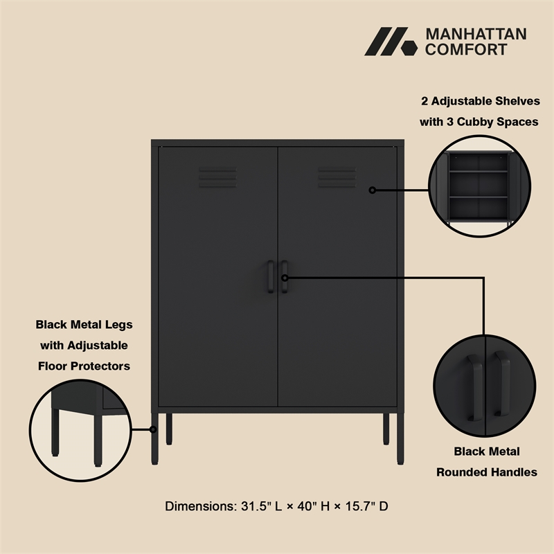 2-Piece Naomi Accent & Storage Cabinets with 8 Adjustable Shelves in Black