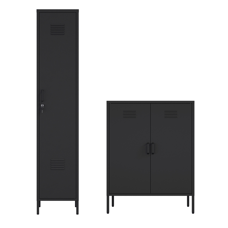 2-Piece Naomi Accent & Storage Cabinets with 8 Adjustable Shelves in Black
