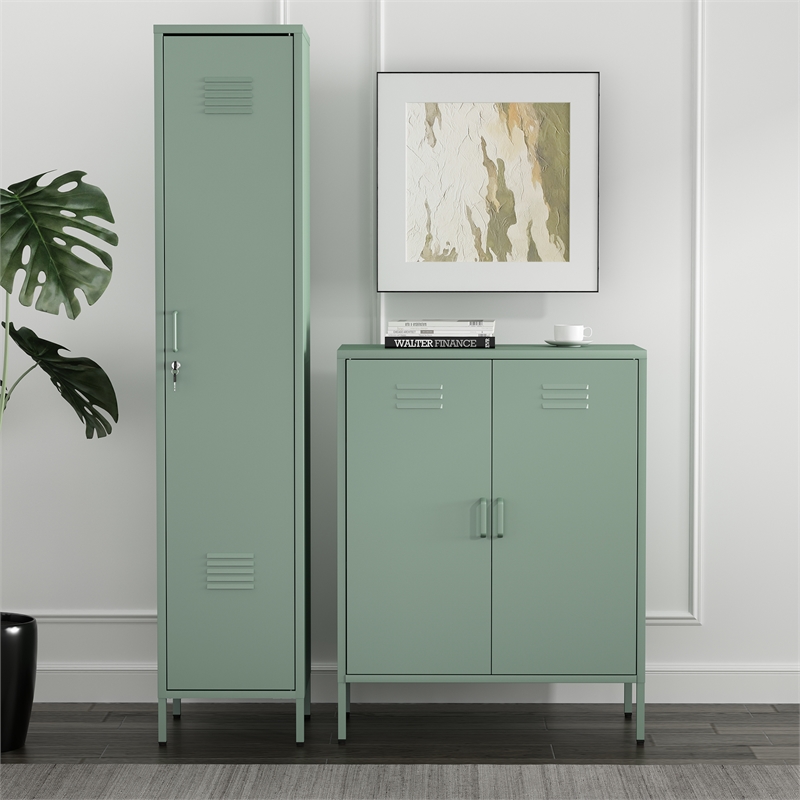 2-Piece Naomi Accent & Storage Cabinets with 8 Adjustable Shelves in Green