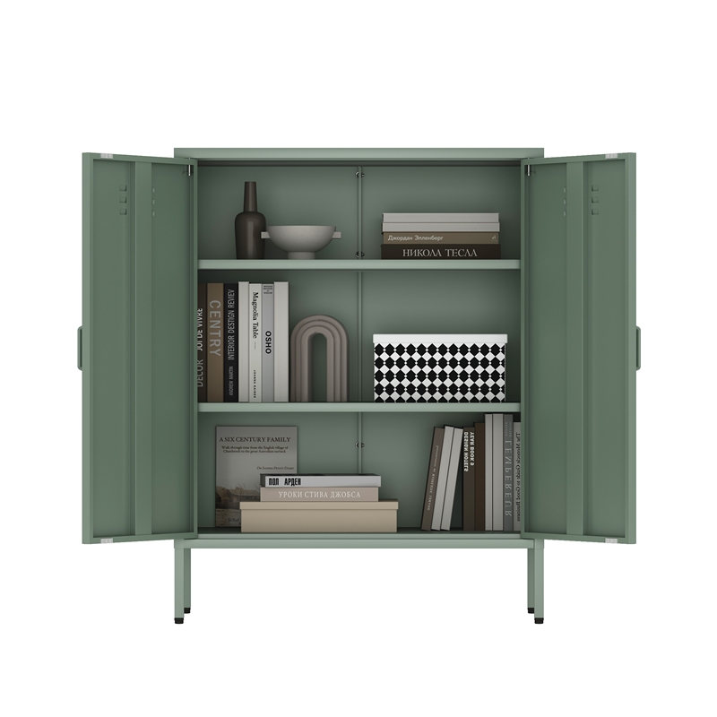 2-Piece Naomi Accent & Storage Cabinets with 8 Adjustable Shelves in Green