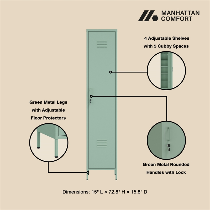 2-Piece Naomi Accent & Storage Cabinets with 8 Adjustable Shelves in Green