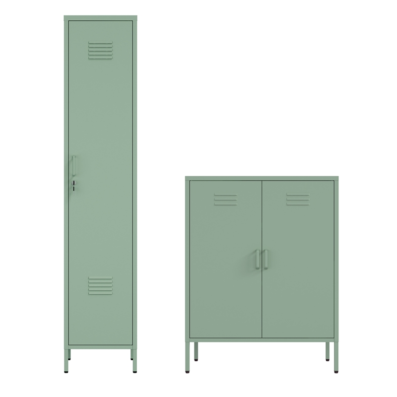 2-Piece Naomi Accent & Storage Cabinets with 8 Adjustable Shelves in Green