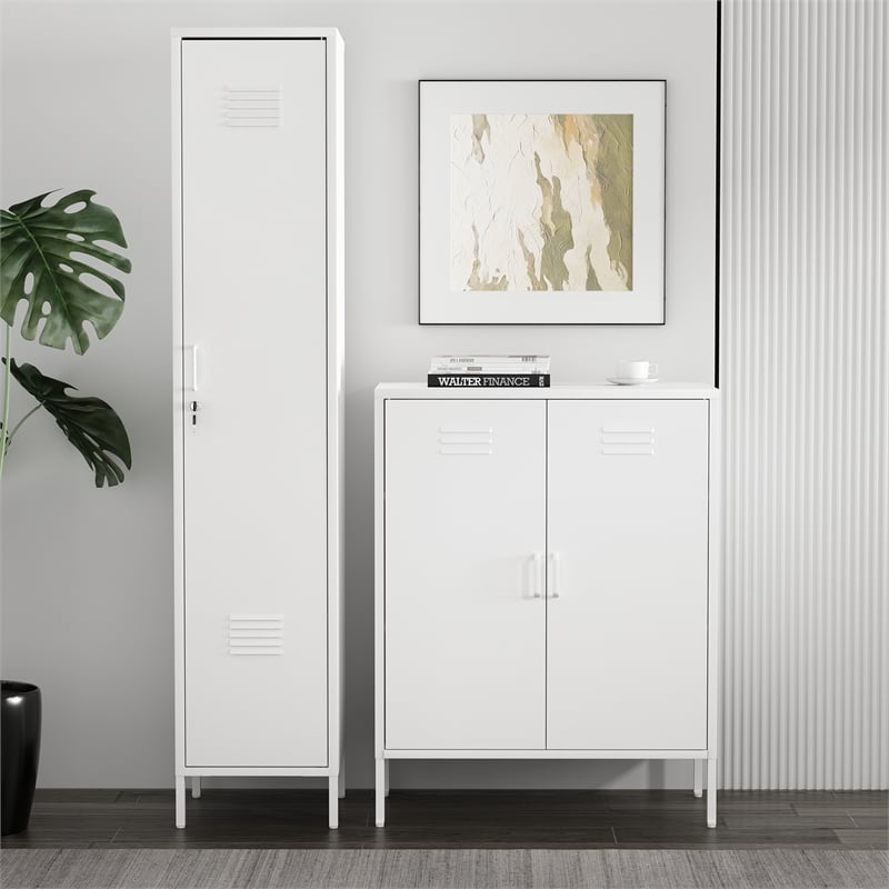 2-Piece Naomi Accent & Storage Cabinets with 8 Adjustable Shelves in White