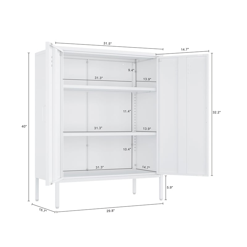 2-Piece Naomi Accent & Storage Cabinets with 8 Adjustable Shelves in White