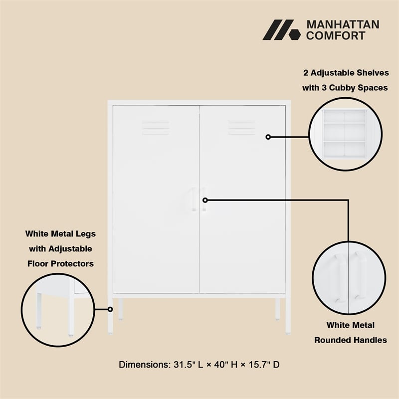 2-Piece Naomi Accent & Storage Cabinets with 8 Adjustable Shelves in White