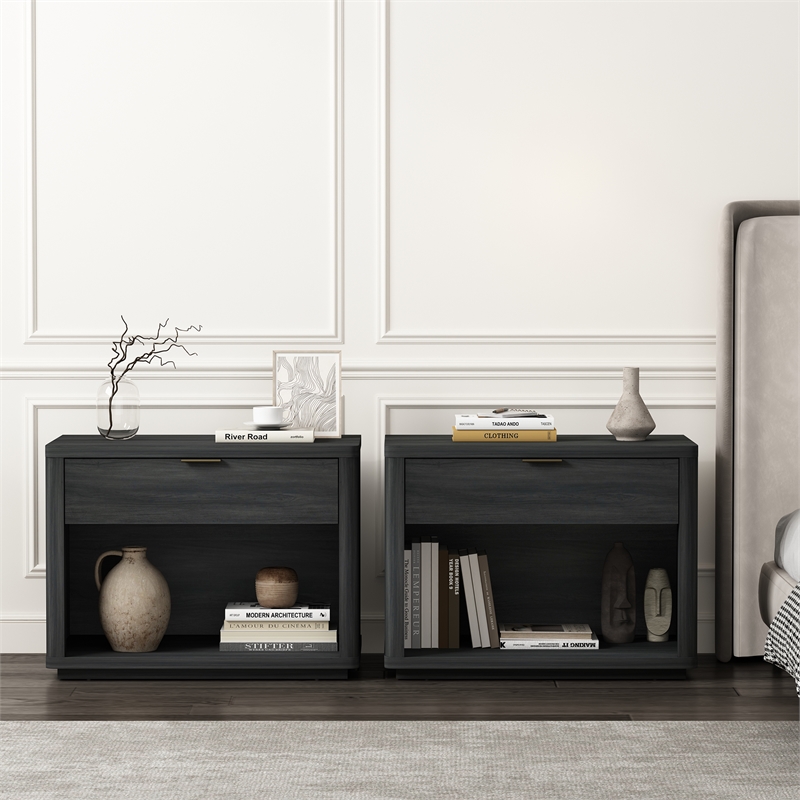 Evelyn Modern 32 Gray Nightstand 2.0 with 2 Full Extension Drawers - Set of 2