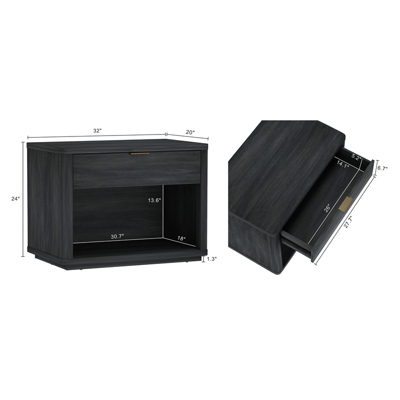 Evelyn Modern 32 Gray Nightstand 2.0 with 2 Full Extension Drawers - Set of 2