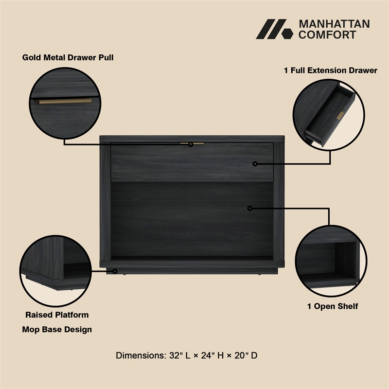 Evelyn Modern 32 Gray Nightstand 2.0 with 2 Full Extension Drawers - Set of 2