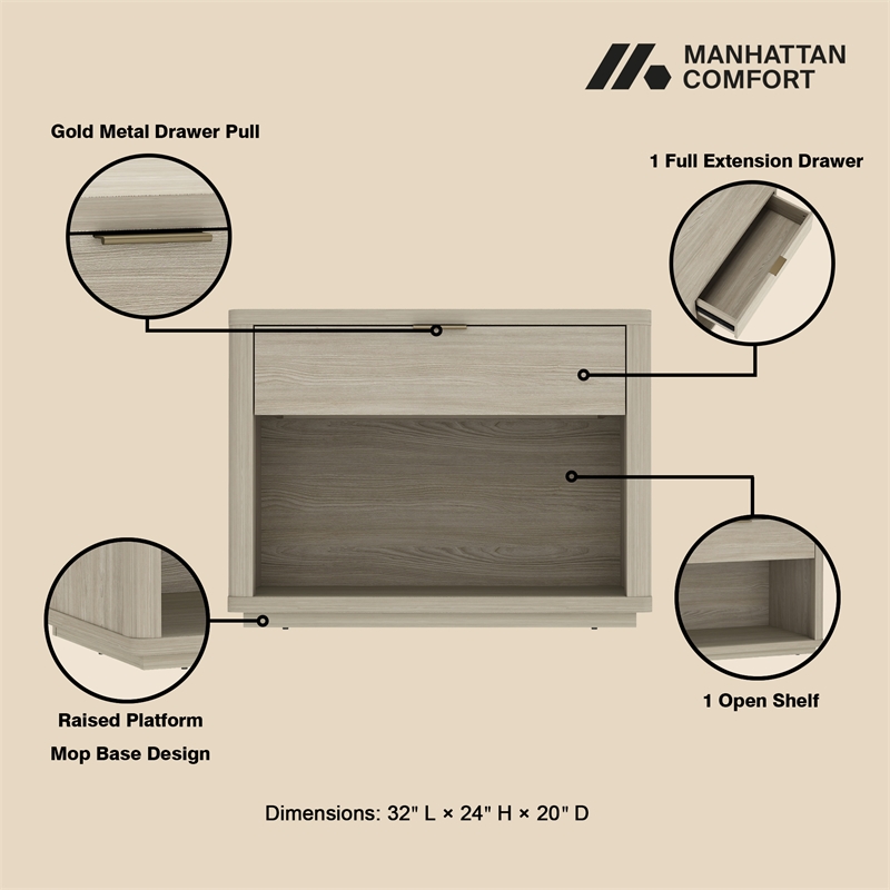 Evelyn Modern 32 Natural Nightstand 2.0 with 2 Full Extension Drawers - Set of 2