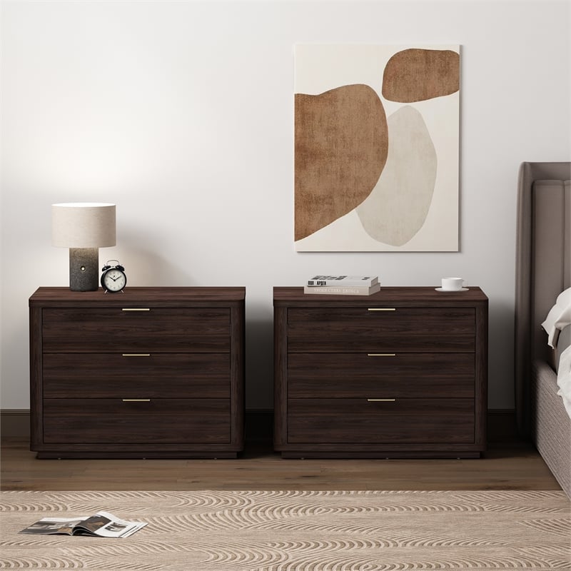 Evelyn Modern 32 Brown Nightstand 4.0 with 6 Full Extension Drawers- Set of 2