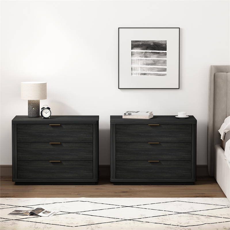 Evelyn Modern 32 Gray Nightstand 4.0 with 6 Full Extension Drawers- Set of 2