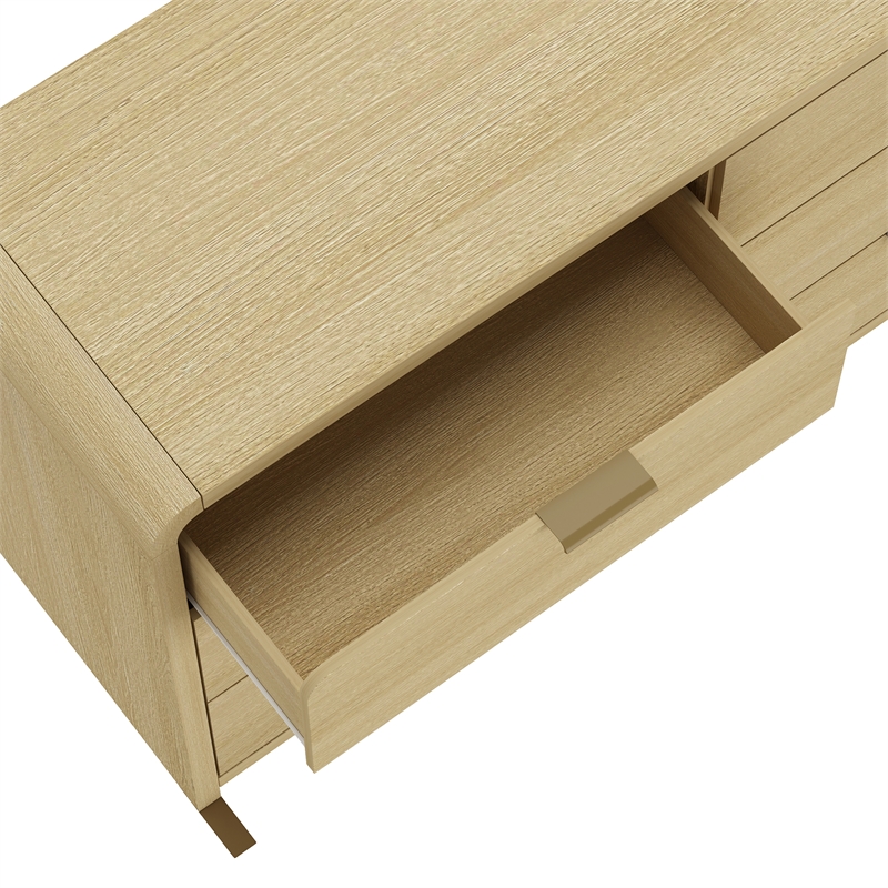 Grace Modern 60 Double Dresser with 6 Drawers in Natural Oak and Gold