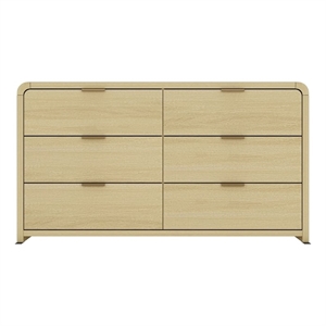 Grace Modern 60 Double Dresser with 6 Drawers in Natural Oak and Gold