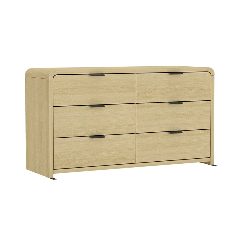 Grace Modern 60 Double Dresser with 6 Drawers in Natural Oak and Black