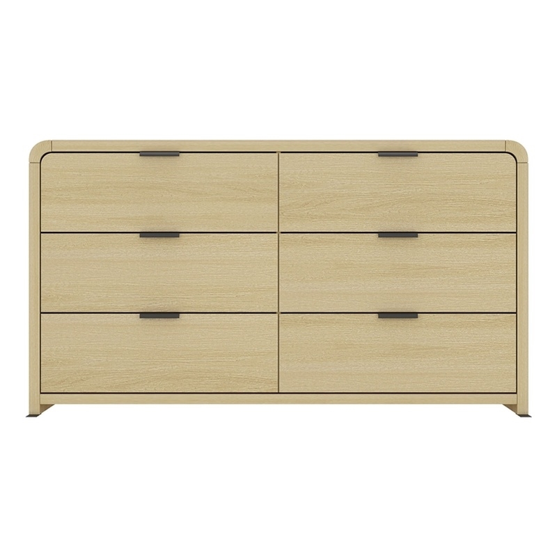 Grace Modern 60 Double Dresser with 6 Drawers in Natural Oak and Black