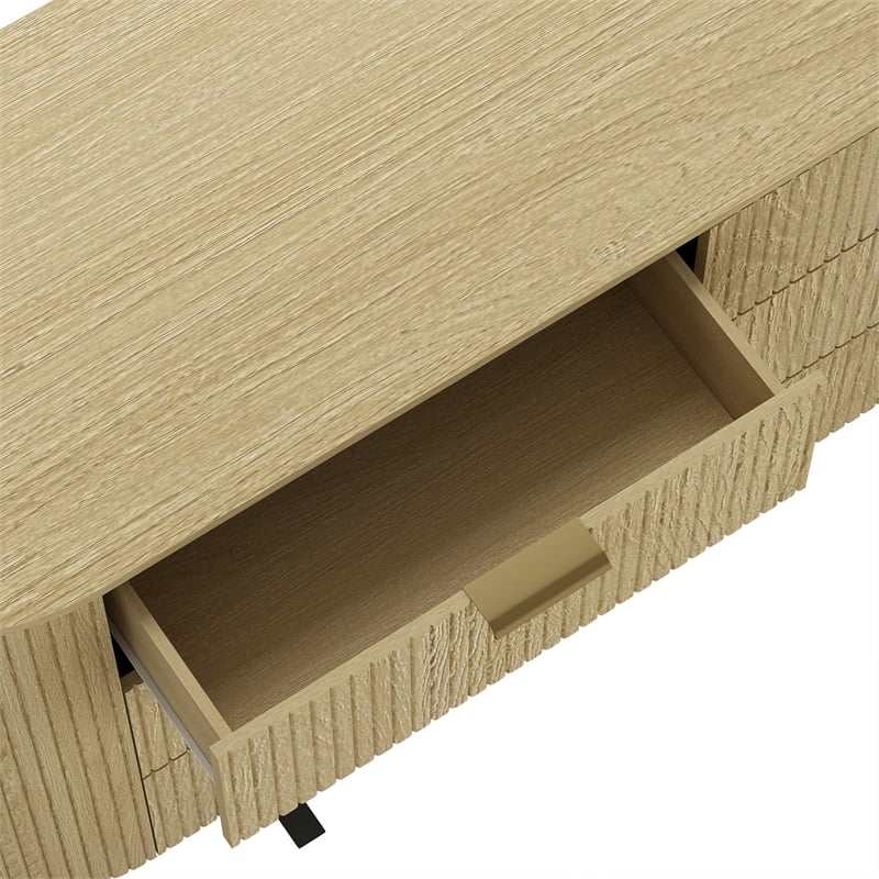 Olivia Modern 71.3 Double Dresser with 6 Drawers in Natural Oak and Gold