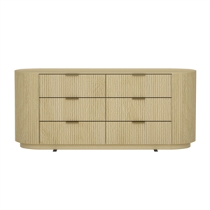 Olivia Modern 71.3 Double Dresser with 6 Drawers in Natural Oak and Gold
