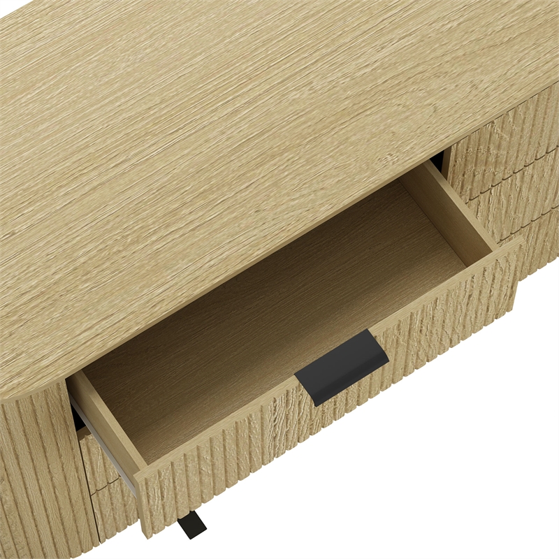 Olivia Modern 71.3 Double Dresser with 6 Drawers in Natural Oak and Black