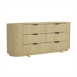 Olivia Modern 71.3 Double Dresser with 6 Drawers in Natural Oak and Black