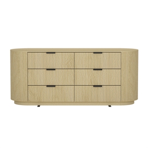 Olivia Modern 71.3 Double Dresser with 6 Drawers in Natural Oak and Black