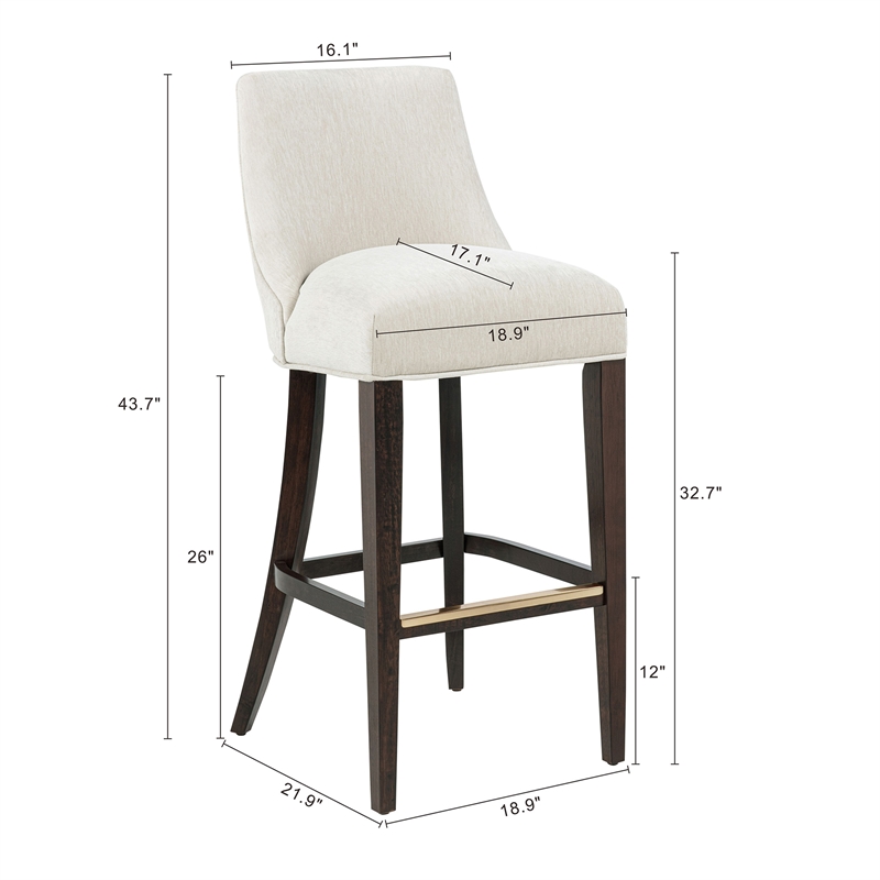 Beever Cream Chenille Barstool with Rubberwood Legs - Set of 2