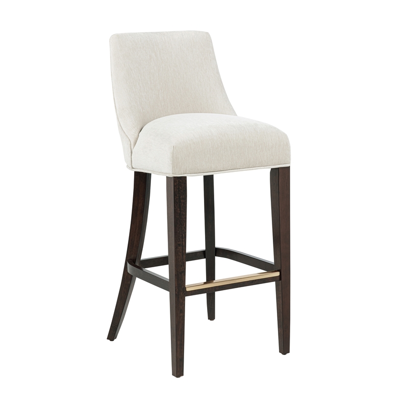 Beever Cream Chenille Barstool with Rubberwood Legs - Set of 2