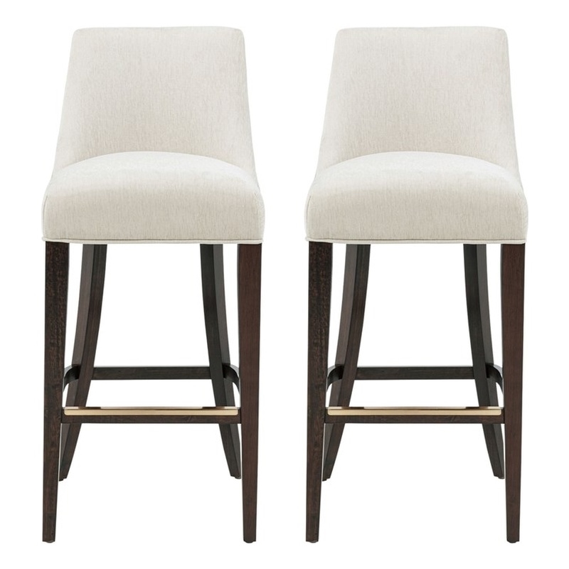 Beever Cream Chenille Barstool with Rubberwood Legs - Set of 2