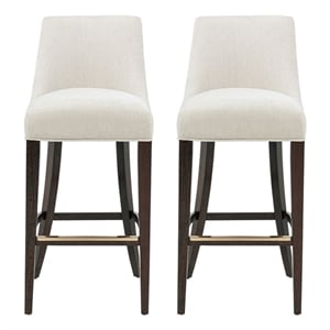 Beever Cream Chenille Barstool with Rubberwood Legs - Set of 2