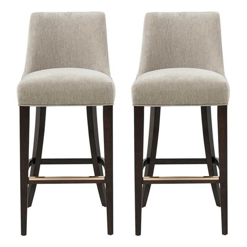 Beever Taupe Chenille Barstool with Rubberwood Legs - Set of 2