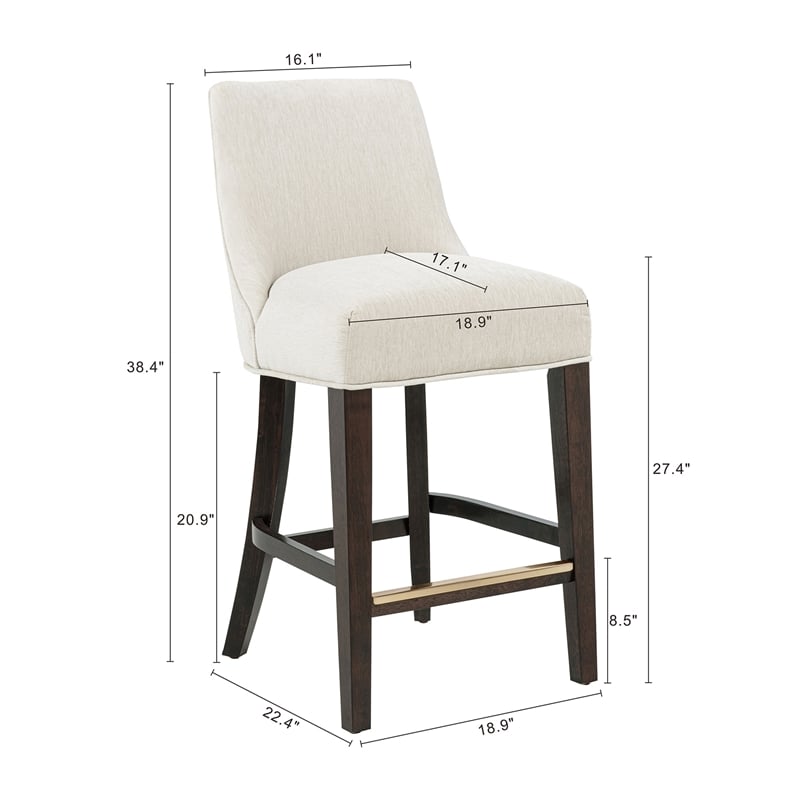 Beever Cream Chenille Counter Stool  with Rubberwood Legs - Set of 2
