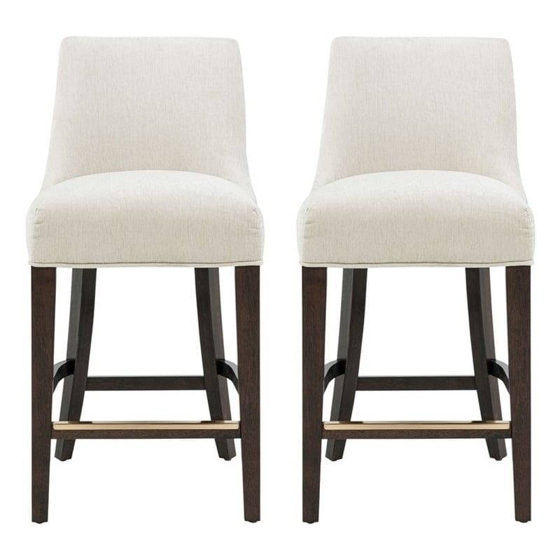 Beever Cream Chenille Counter Stool  with Rubberwood Legs - Set of 2