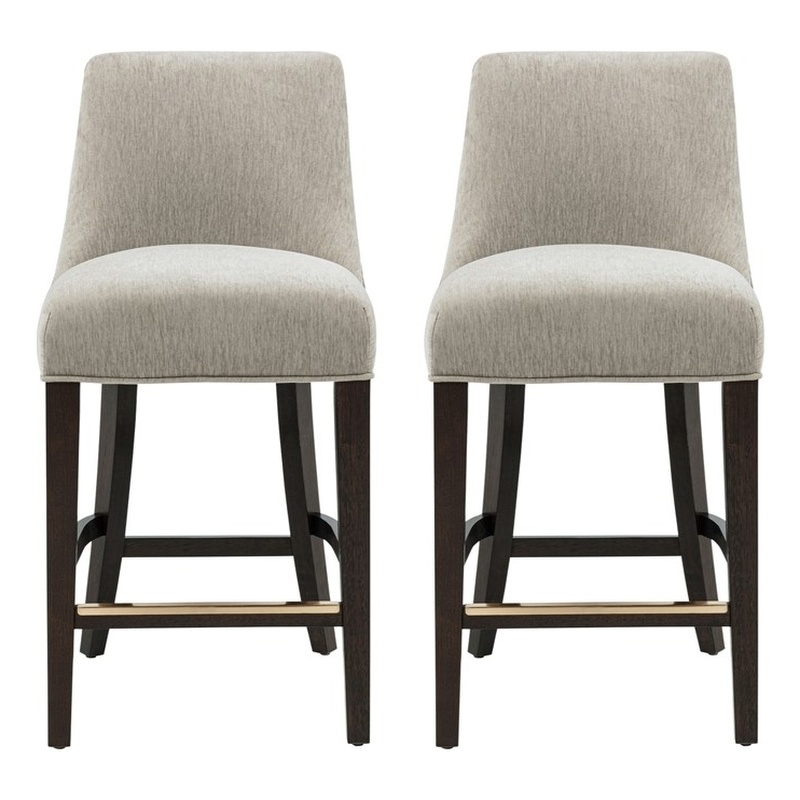 Beever Taupe Chenille Counter Stool  with Rubberwood Legs - Set of 2