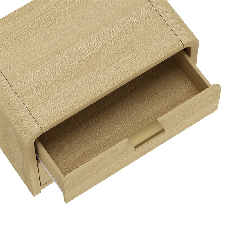 Grace Modern Nightstand with 4 Drawers in Natural Oak and Gold - Set of 2