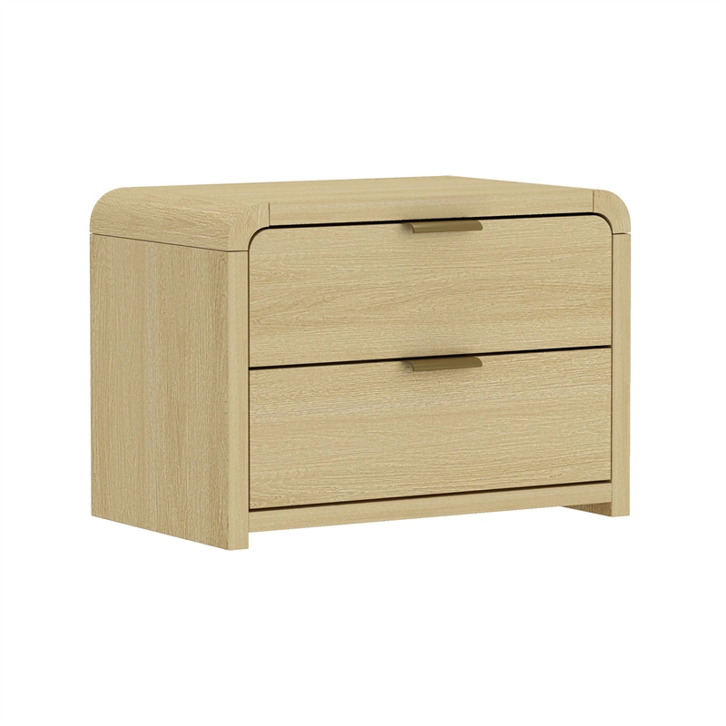 Grace Modern Nightstand with 4 Drawers in Natural Oak and Gold - Set of 2