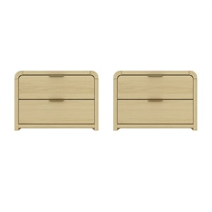 Grace Modern Nightstand with 4 Drawers in Natural Oak and Gold - Set of 2