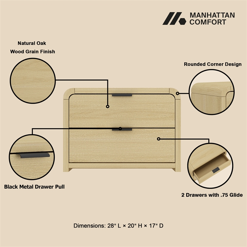 Grace Modern Nightstand with 4 Drawers in Natural Oak and Black - Set of 2