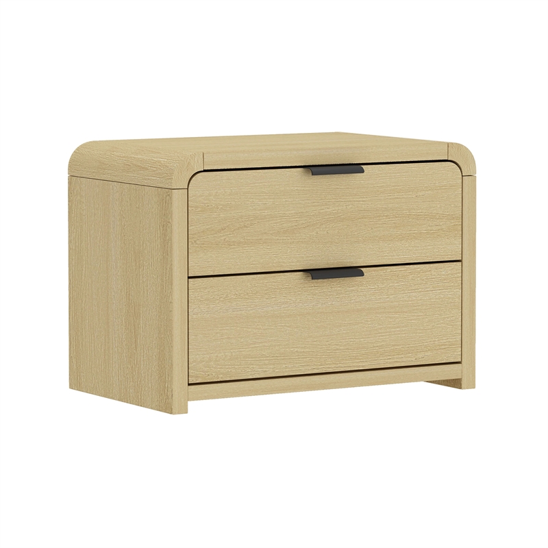 Grace Modern Nightstand with 4 Drawers in Natural Oak and Black - Set of 2