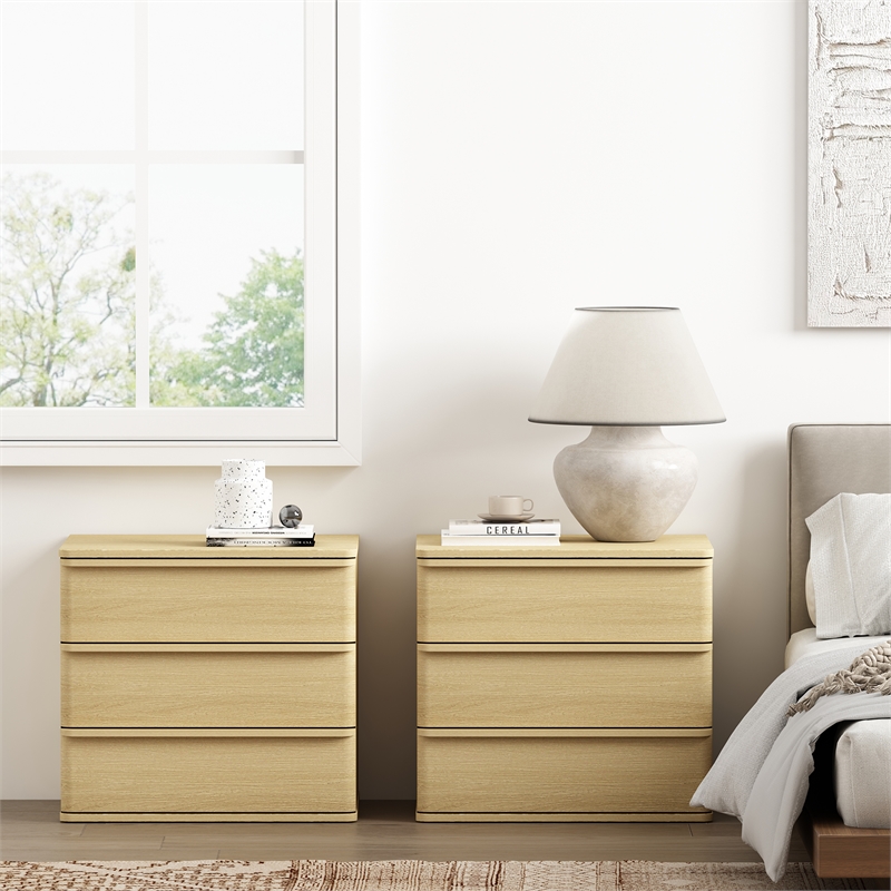 Molly Modern Nightstand with 6 Drawers in Natural Oak - Set of 2
